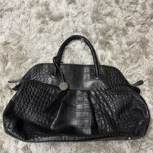 FURLA black Croc-Embossed Leather Tote Bag